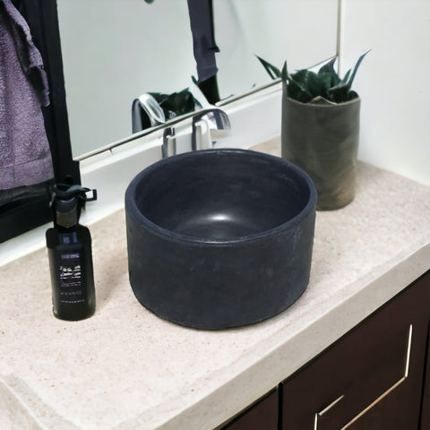 Image of Tall Round Flat Black Concrete Bespoke Countertop Sink 40cm x 40cm x 25cm Seedleme