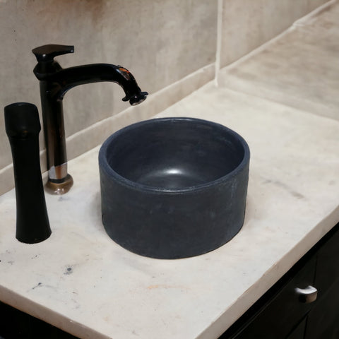 Image of Black Cement Round Flat 40cm x 40cm x 20cm. Hand-made Bespoke Butler Basin