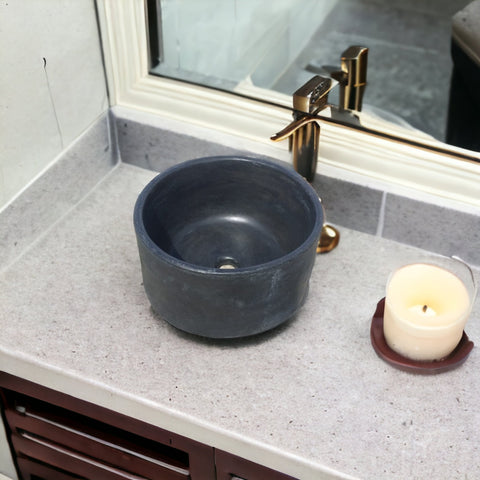 Image of Tall Round Flat Black Concrete Bespoke Countertop Sink 40cm x 40cm x 25cm
