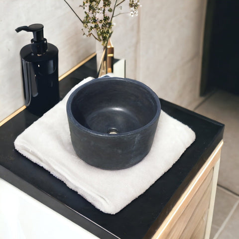 Image of Black Cement Round Flat 40cm x 40cm x 20cm. Hand-made Bespoke Butler Basin Seedleme