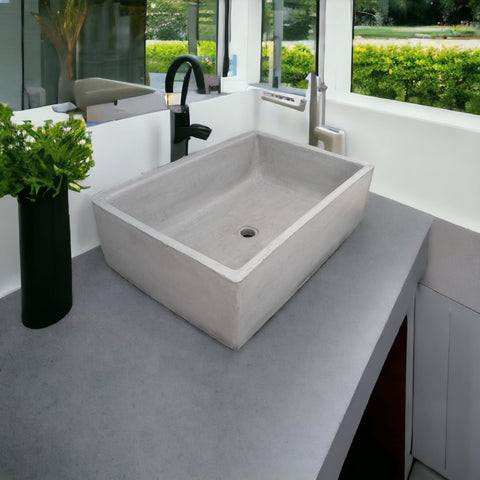 Image of Grey Cement Bespoke Basin 65 x 45 x 20cm Single Butler. Handmade Concrete Countertop Sink Seedleme