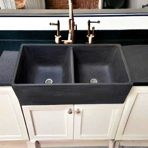 Image of Large Black double concrete kitchen butler basin 800 x 400x 260mm