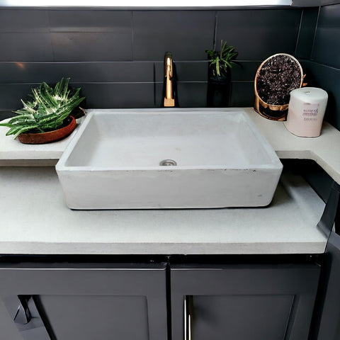 Image of Ivory Large Concrete Basin/Sink for Kitchen/Bathroom 60.5 x 41 x 13cm Seedleme