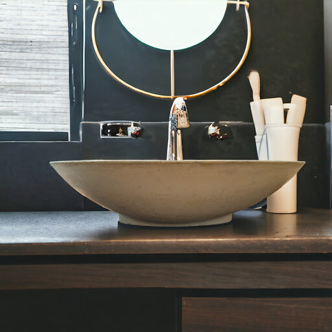 Image of Sandstone Precast Concrete Oval Basin 50 x 35 x 15 cm