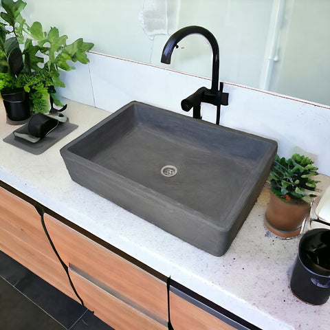 Image of Charcoal Cement Basin Concrete Sink, Kitchen or Bathroom 605 x 410 x 130mm
