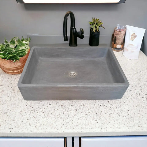 Image of Charcoal Cement Basin Concrete Sink, Kitchen or Bathroom 605 x 410 x 130mm Seedleme