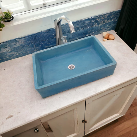 Image of Blue Cement Basin Concrete Sink, Kitchen or Bathroom 605 x 410 x 130mm