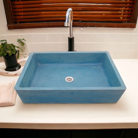 Image of Blue Cement Basin Concrete Sink, Kitchen or Bathroom 605 x 410 x 130mm