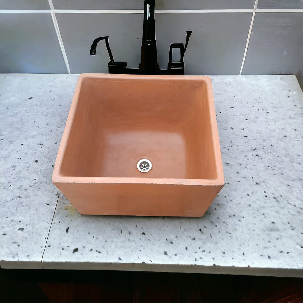 Large Terracotta Square Concrete Basin 45 x 40 x 31cm