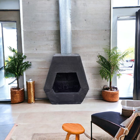 Image of Black Concrete Indoor/Outdoor Fireplace 60 x 55 x 30 Seedleme