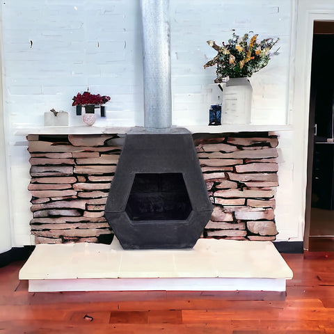 Image of Black Concrete Indoor/Outdoor Fireplace 60 x 55 x 30