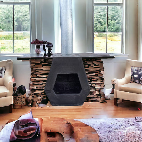 Image of Black Concrete Indoor/Outdoor Fireplace 60 x 55 x 30 Seedleme