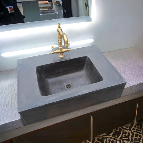 Image of Bespoke Charcoal Flat Top Bathroom Sink 67.5 x 49.5 x 19cm Seedleme