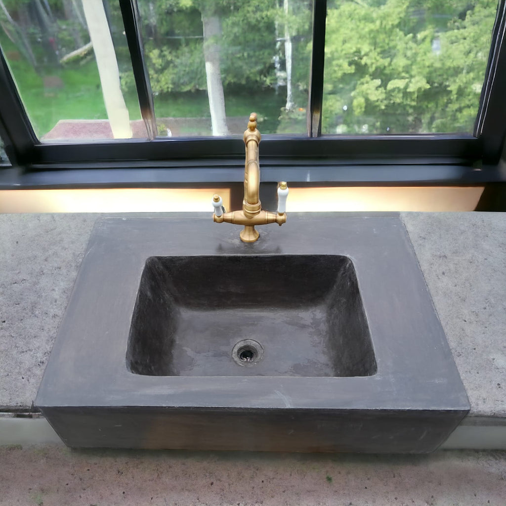 Bespoke Charcoal Flat Top Concrete Bathroom Sink 73.2 x 49.5 x 19cm