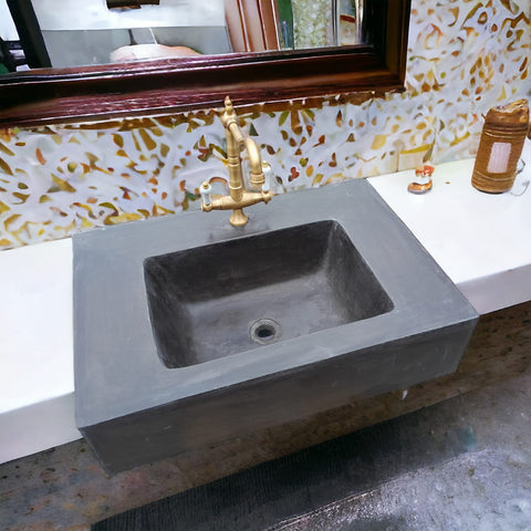 Image of Bespoke Charcoal Flat Top Concrete Bathroom Sink 73.2 x 49.5 x 19cm Seedleme