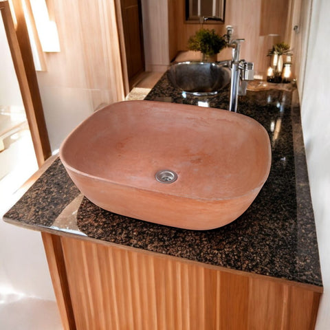Image of Terracotta Concrete Aquadite Bathroom Sink 50 x 40.5 x 14.5cm Seedleme