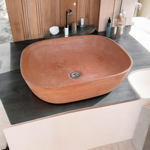 Image of Terracotta Concrete Aquadite Bathroom Sink 50 x 40.5 x 14.5cm Seedleme