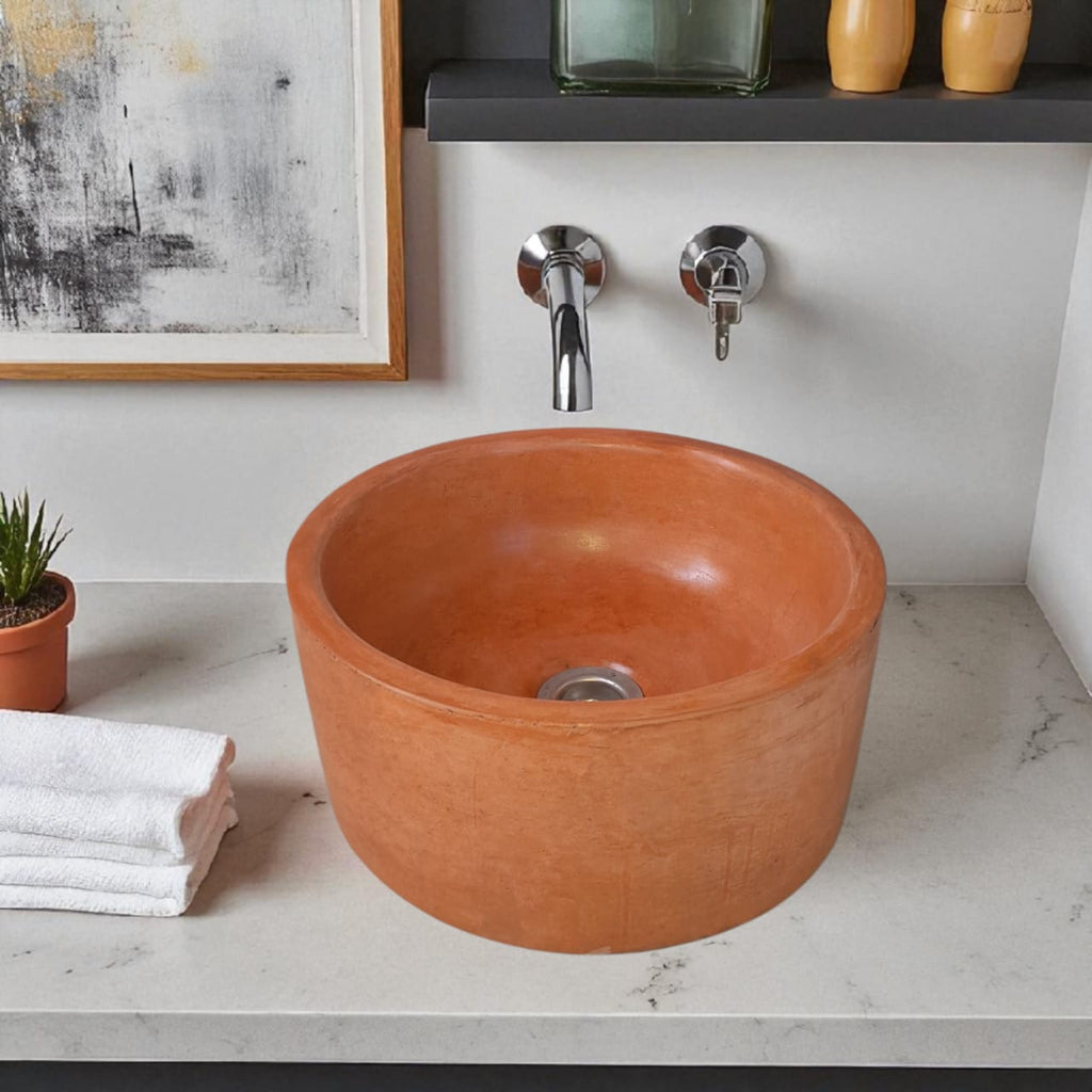 Terracotta Round Bespoke Concrete Sink 30 x 30 x 13cm