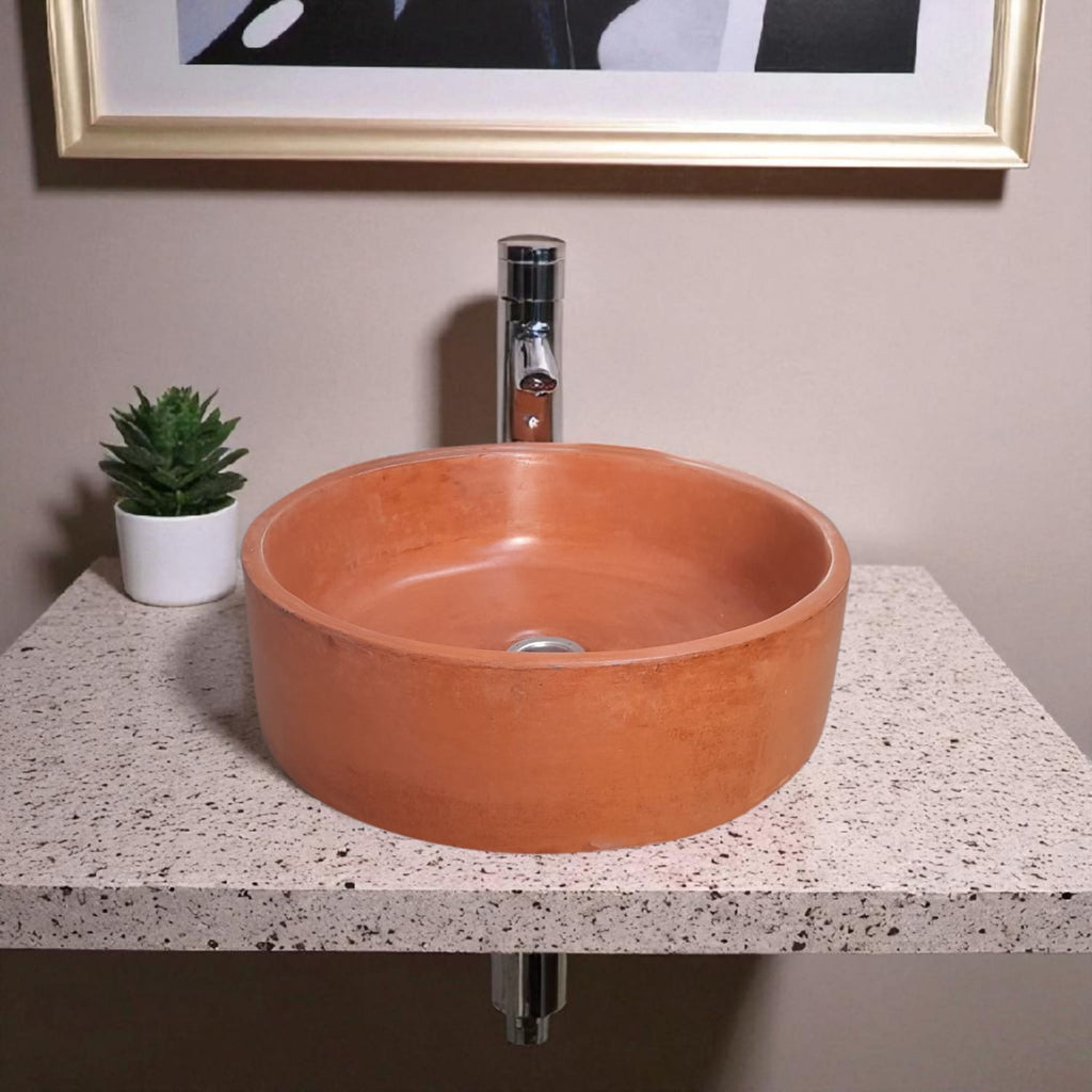 Terracotta Round Concrete Basin Handmade Countertop Sink 40 x 40 x 12 cm
