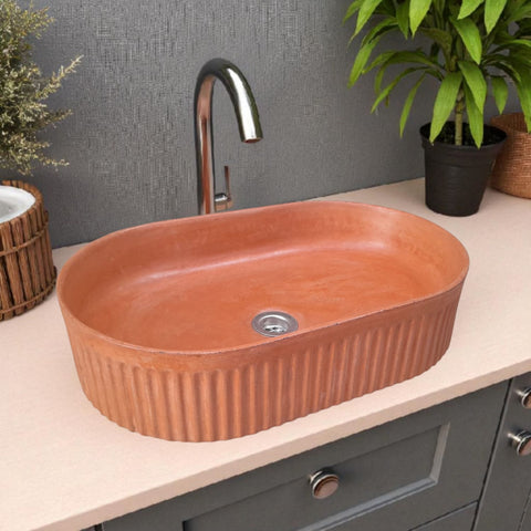 Image of The Triton Terracotta 50.5 x 32 x 12cm Bespoke Ribbed Concrete Sink Seedleme