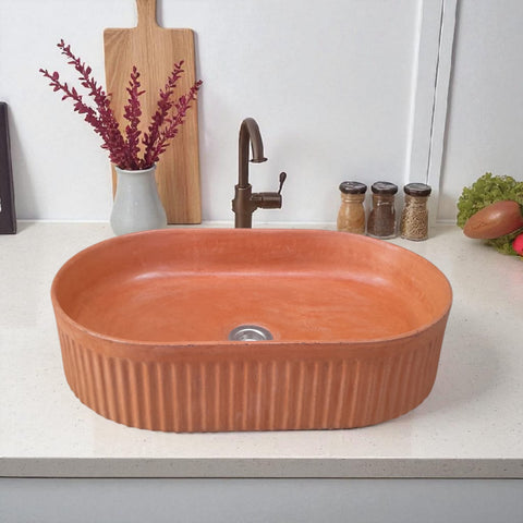 Image of The Triton Terracotta 50.5 x 32 x 12cm Bespoke Ribbed Concrete Sink