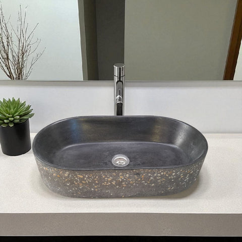 Image of Gaia's Ark Black Namibian Dream Bespoke Concrete Sink 53 x 30 x 11.5cm Seedleme