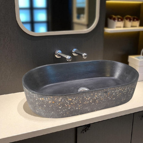 Image of Gaia's Ark Black Namibian Dream Bespoke Concrete Sink 53 x 30 x 11.5cm Seedleme
