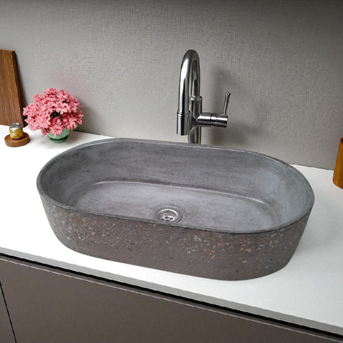 Image of Gaia's Ark Charcoal Namibian Dream Bespoke Concrete Sink 53 x 30 x 11.5cm