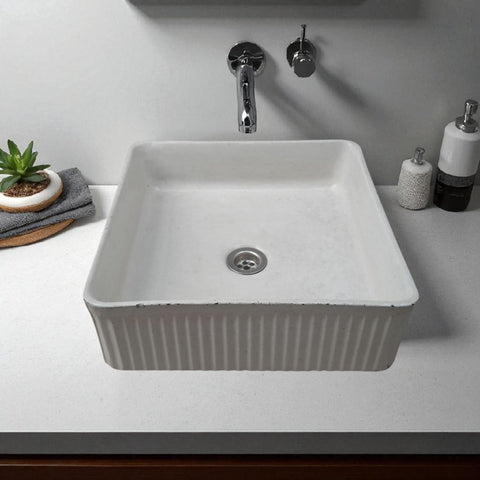 Image of The Armadillo 37.5 x 37.5 x 13cm Ivory Bespoke Ribbed Concrete Sink