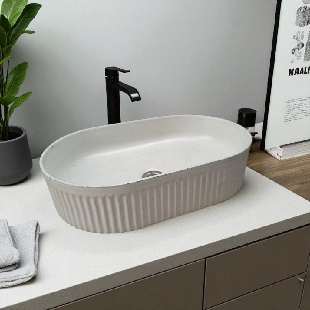 The Triton Ivory 50.5 x 32 x 12cm Bespoke Ribbed Concrete Sink