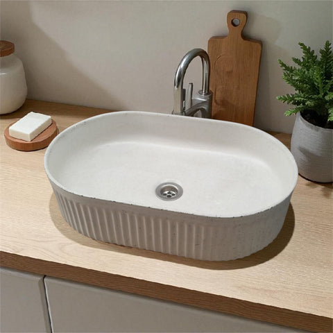 Image of The Triton Ivory 50.5 x 32 x 12cm Bespoke Ribbed Concrete Sink