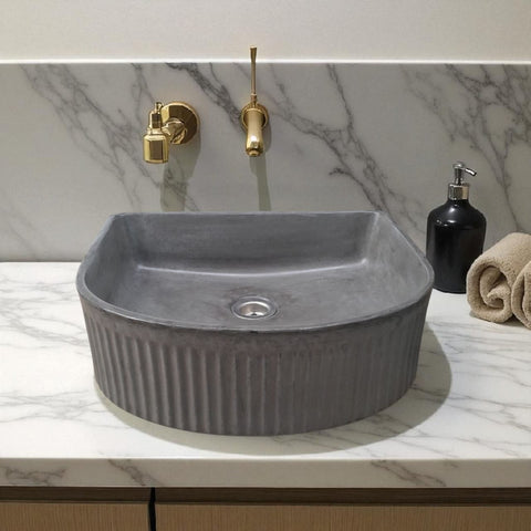 Image of The Aphrodite Charcoal Bespoke Ribbed Concrete Sink 40 x 37.5 x 12.5cm