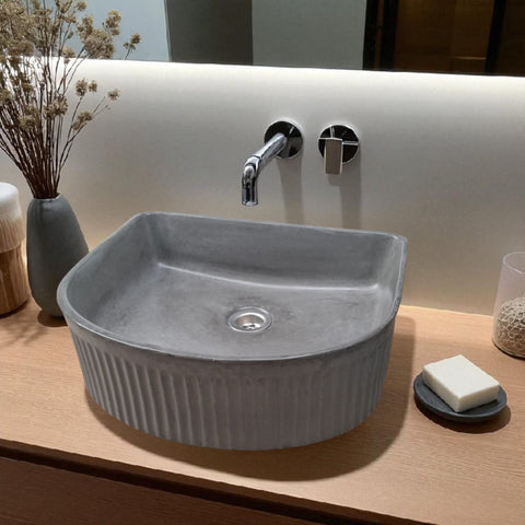 Image of The Aphrodite Charcoal Bespoke Ribbed Concrete Sink 40 x 37.5 x 12.5cm
