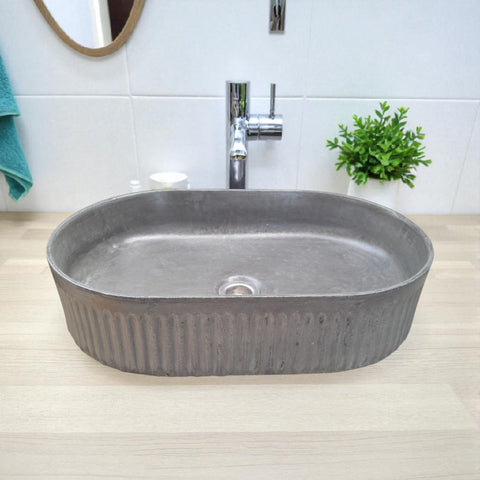 Image of The Triton Charcoal 50.5 x 32 x 12cm Bespoke Ribbed Concrete Sink