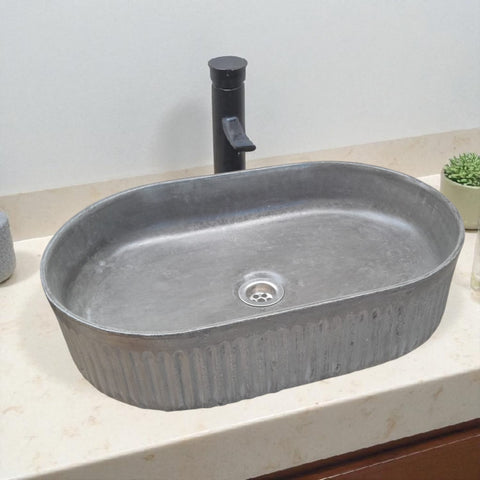 Image of The Triton Charcoal 50.5 x 32 x 12cm Bespoke Ribbed Concrete Sink