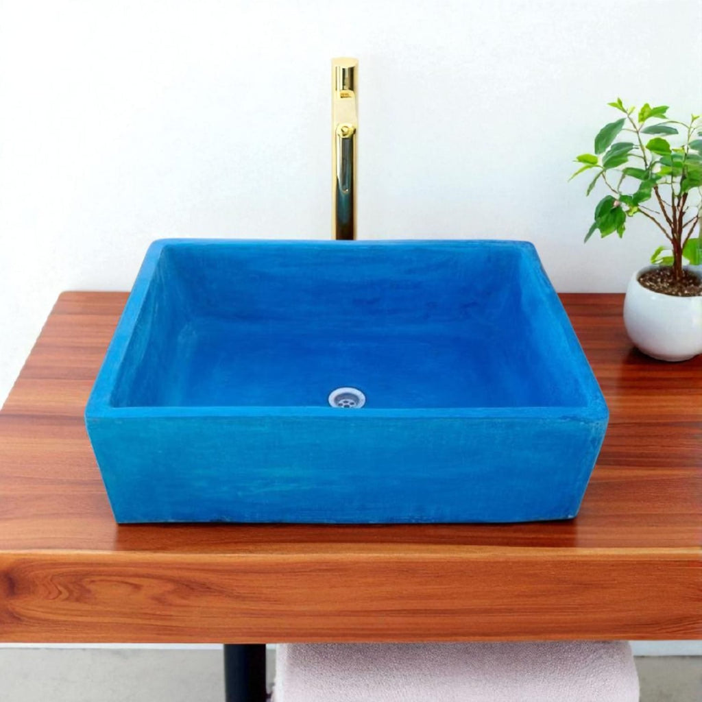 Bespoke Blue Concrete 65 x 45 x 20cm Single Butler. Hand-made Cement Countertop Sink.