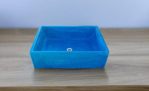 Image of Bespoke Blue Concrete 65 x 45 x 20cm Single Butler. Hand-made Cement Countertop Sink. Seedleme