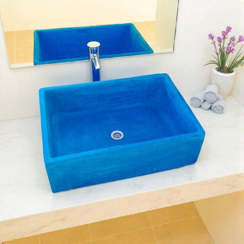 Image of Bespoke Blue Concrete 65 x 45 x 20cm Single Butler. Hand-made Cement Countertop Sink.