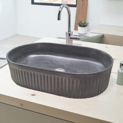 Image of The Triton Black 50.5 x 32 x 12cm Bespoke Ribbed Concrete Sink Seedleme
