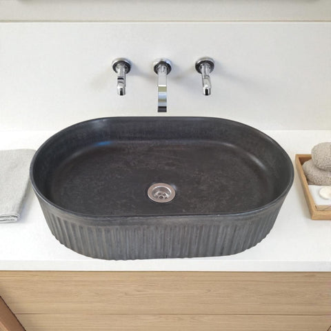 Image of The Triton Black 50.5 x 32 x 12cm Bespoke Ribbed Concrete Sink Seedleme