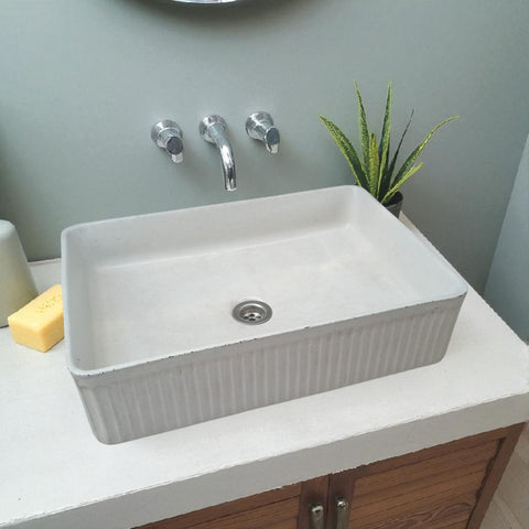 Image of The Abalone Ivory Bespoke Ribbed Concrete Sink 50.5 x 34 x 13cm