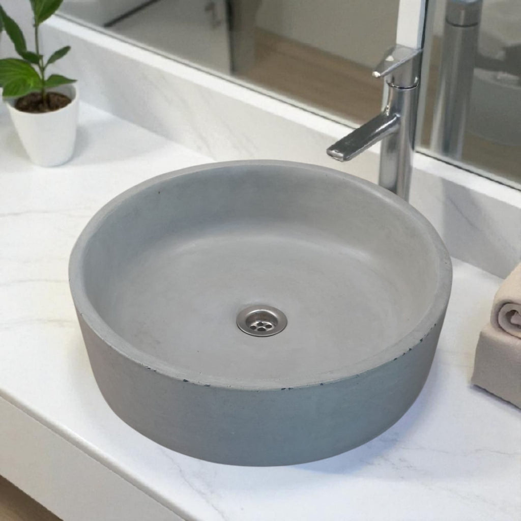 Round Grey Concrete Basin Handmade Countertop Sink 40 x 40 x 12 cm