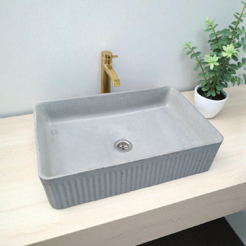 Image of The Abalone Grey Bespoke Ribbed Concrete Sink 50.5 x 34 x 13cm