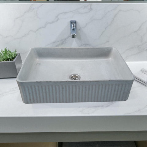 Image of The Abalone Grey Bespoke Ribbed Concrete Sink 50.5 x 34 x 13cm Seedleme