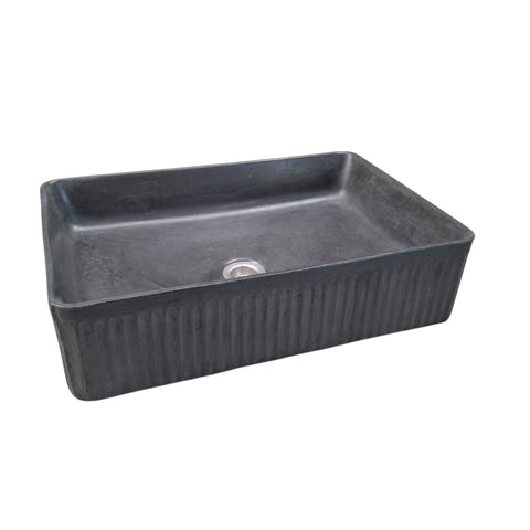 Image of The Abalone Black Bespoke Ribbed Concrete Sink 50.5 x 34 x 13cm Seedleme