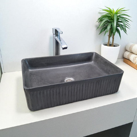 Image of The Abalone Black Bespoke Ribbed Concrete Sink 50.5 x 34 x 13cm Seedleme