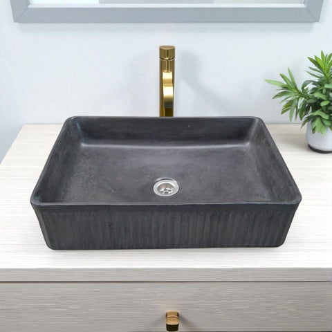 Image of The Abalone Black Bespoke Ribbed Concrete Sink 50.5 x 34 x 13cm Seedleme
