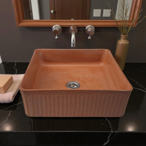 Image of The Armadillo 37.5 x 37.5 x 13cm Terracotta Bespoke Ribbed Concrete Sink Seedleme