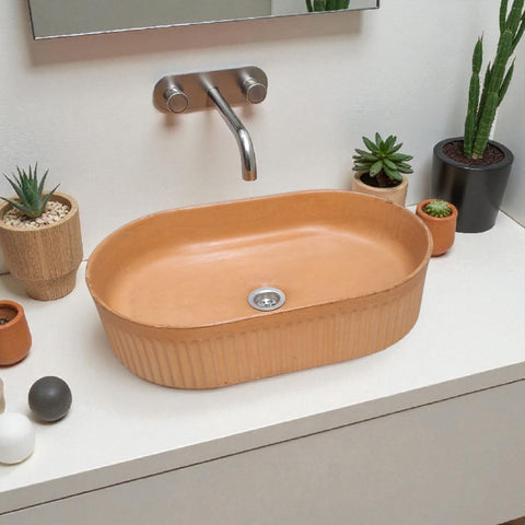 Image of The Triton Burnt Orange 50.5 x 32 x 12cm Bespoke Ribbed Concrete Sink Seedleme