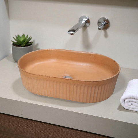 Image of The Triton Burnt Orange 50.5 x 32 x 12cm Bespoke Ribbed Concrete Sink